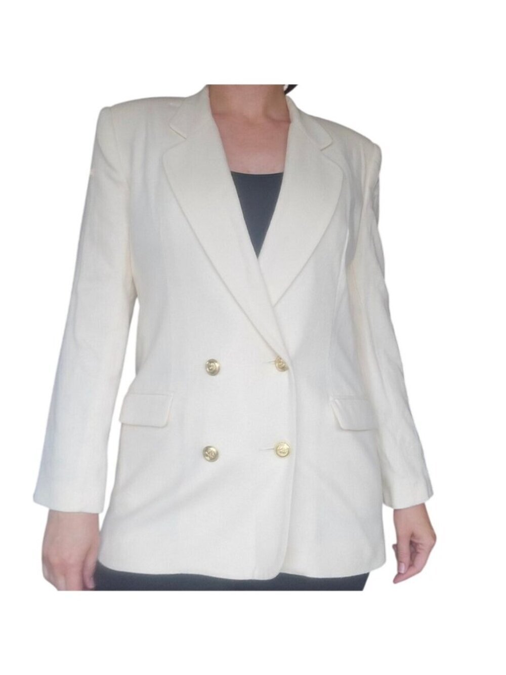 Vintage Private Concepts Off White Double Breasted Wool Blazer Women's Size 12